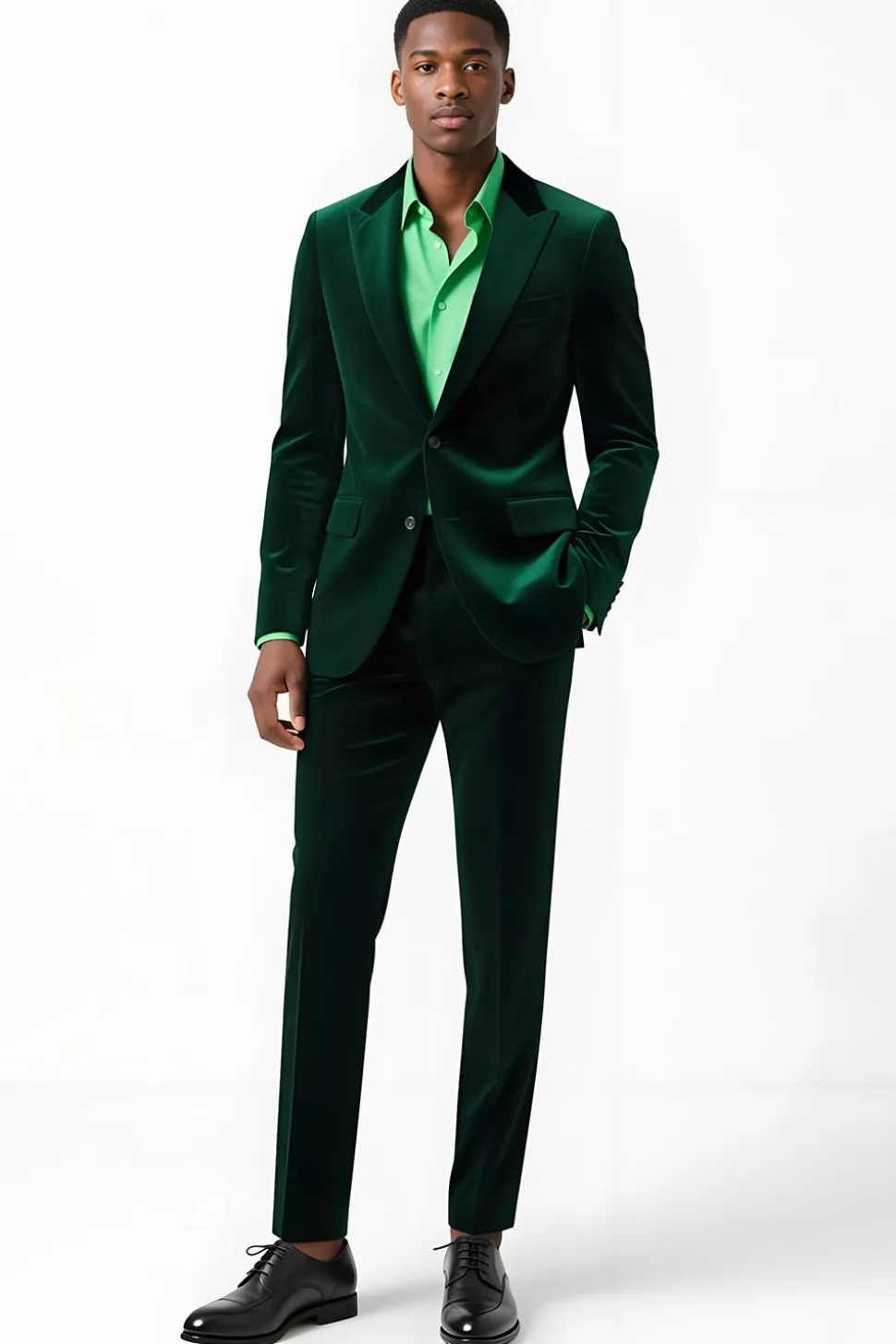 Dark Green Peak Lapela 2 Peça Single Breasted Ternos Masculinos