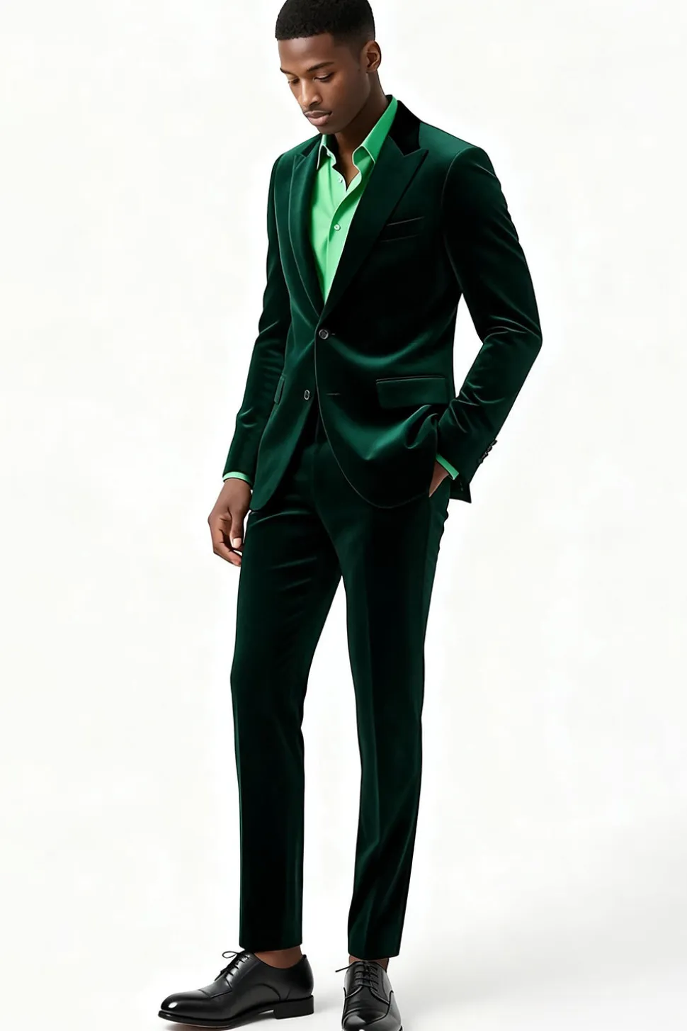 Dark Green Peak Lapela 2 Peça Single Breasted Ternos Masculinos