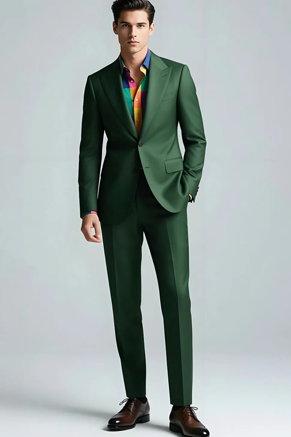 Dark Green Peak Lapela 2 Peças Slim Fit Prom Ternos