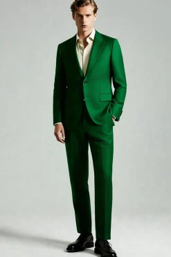 Dark Green Peak Lapela 2 Peças Ternos Masculinos