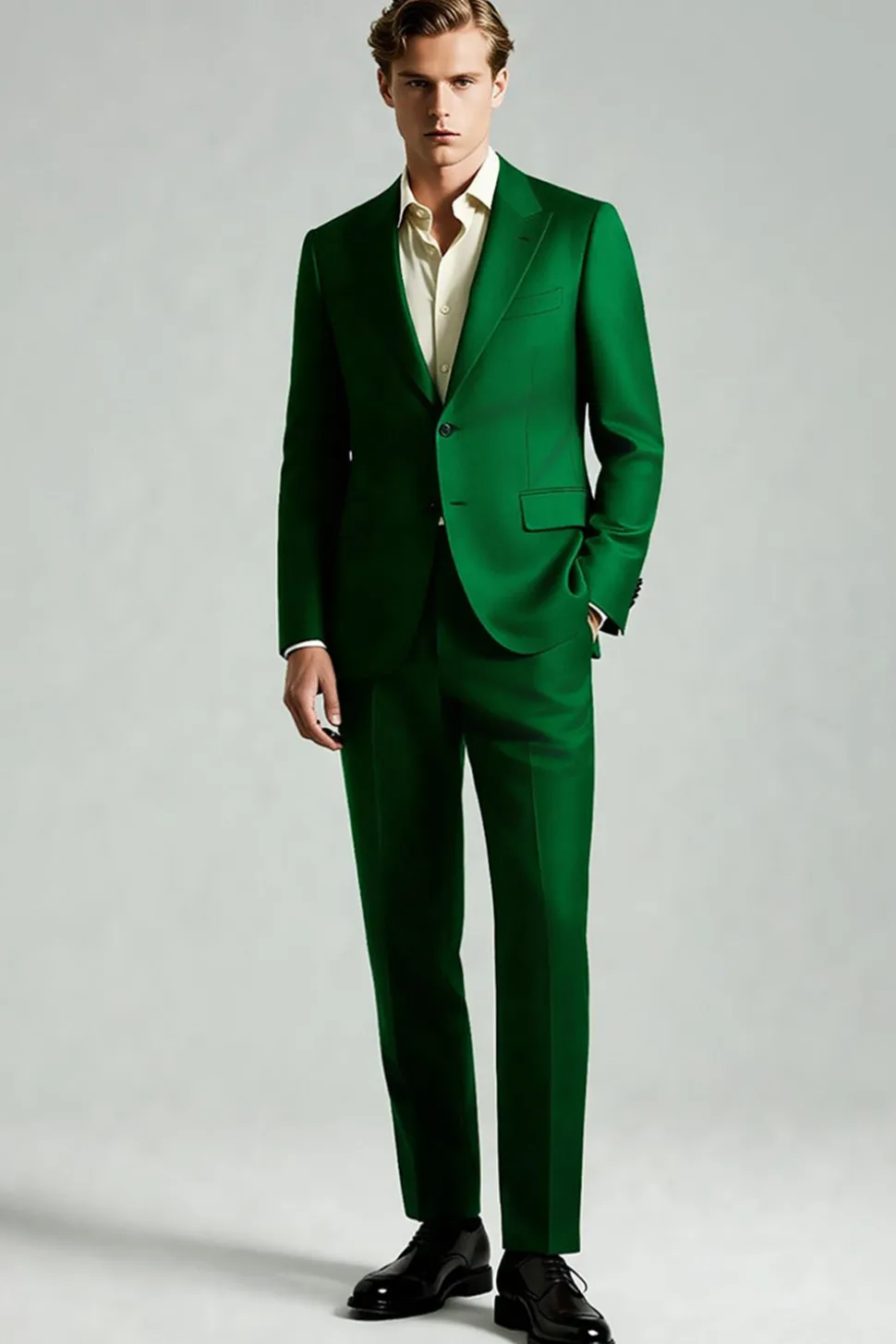 Dark Green Peak Lapela 2 Peças Ternos Masculinos