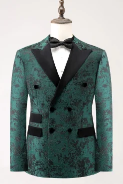 Dark Green Peak Lapela Peito Duplo 2 Peças Jacquard Homens Prom Suits