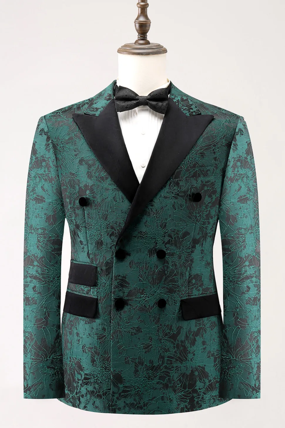Dark Green Peak Lapela Peito Duplo 2 Peças Jacquard Homens Prom Suits