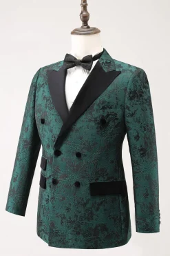 Dark Green Peak Lapela Peito Duplo 2 Peças Jacquard Homens Prom Suits