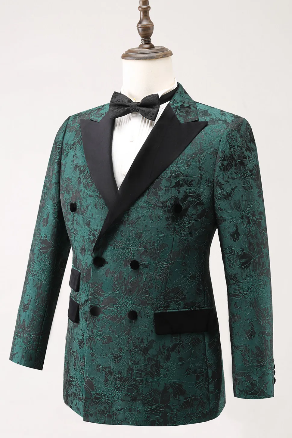 Dark Green Peak Lapela Peito Duplo 2 Peças Jacquard Homens Prom Suits