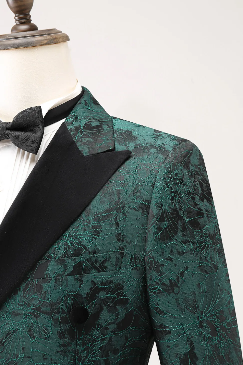Dark Green Peak Lapela Peito Duplo 2 Peças Jacquard Homens Prom Suits