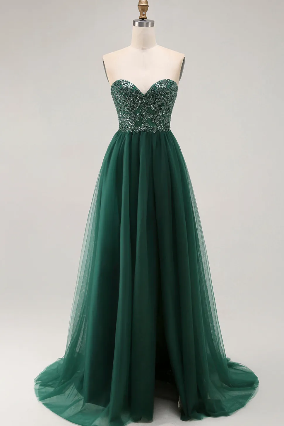 Dark Green Sequin Strapless Uma Linha Long Prom Dress