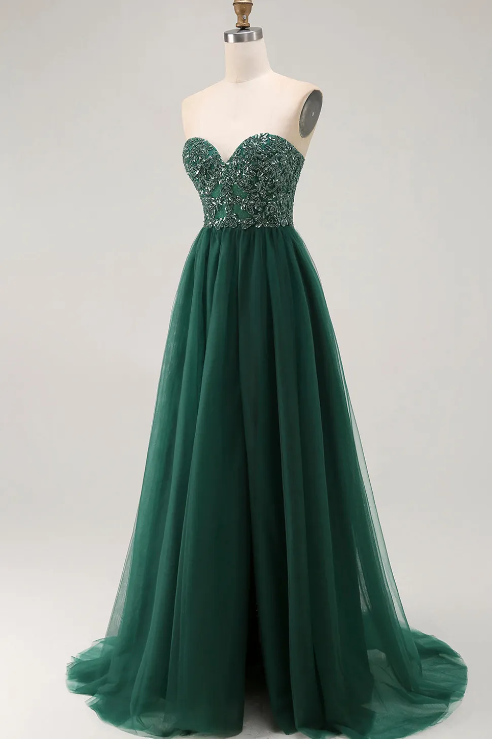 Dark Green Sequin Strapless Uma Linha Long Prom Dress