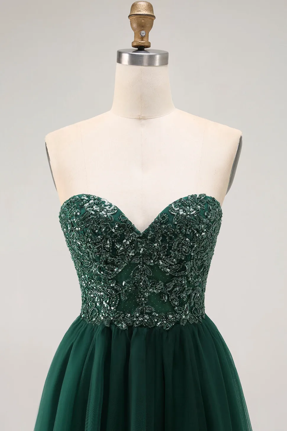 Dark Green Sequin Strapless Uma Linha Long Prom Dress