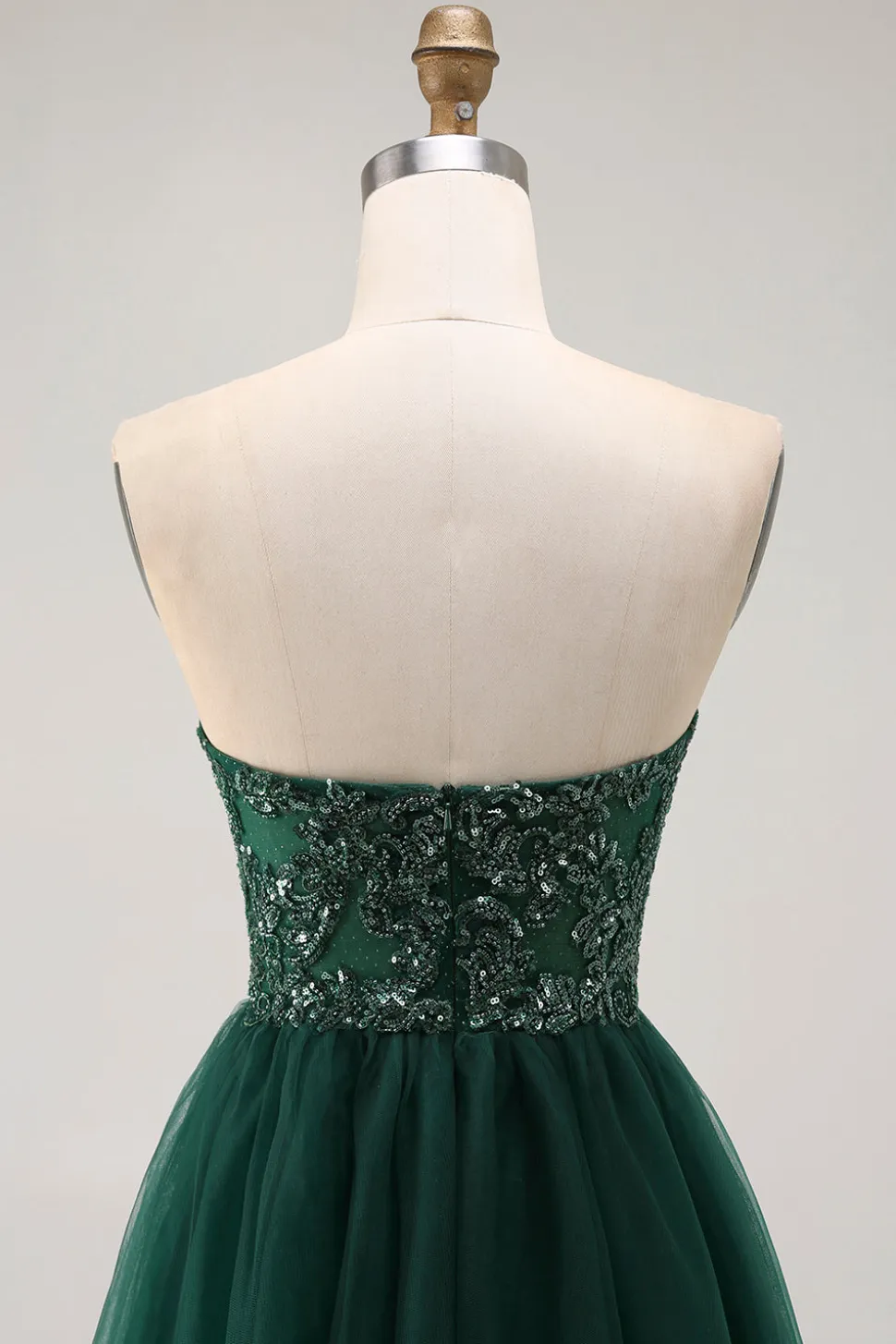 Dark Green Sequin Strapless Uma Linha Long Prom Dress