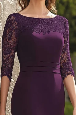 Dark Purple Lace Chiffon Sereia Mãe do Vestido da Noiva com 3/4 Mangas