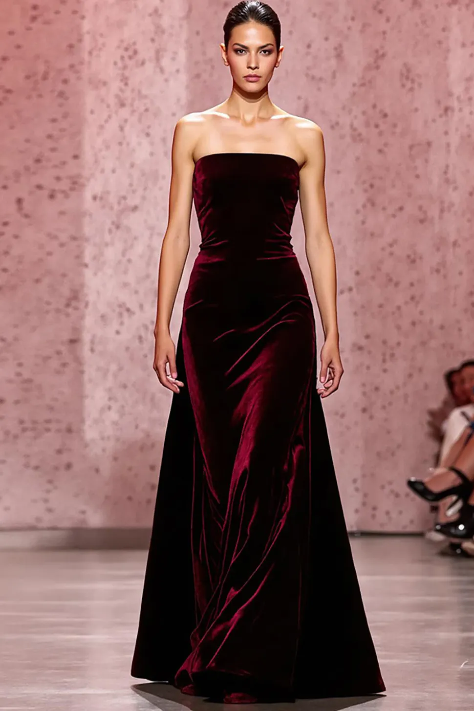 Dark Red Strapless Velvet Long Evening Dress