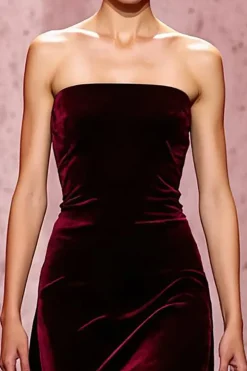 Dark Red Strapless Velvet Long Evening Dress