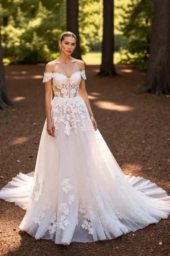 De Baile/Princesa Branco Sem Ombros Vestidos de Noiva com Renda