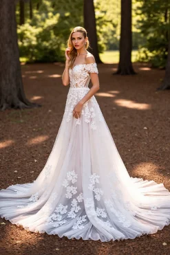 De Baile/Princesa Branco Sem Ombros Vestidos de Noiva com Renda