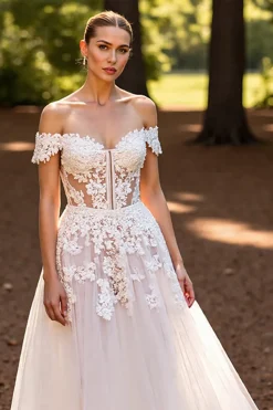 De Baile/Princesa Branco Sem Ombros Vestidos de Noiva com Renda