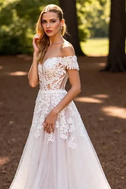 De Baile/Princesa Branco Sem Ombros Vestidos de Noiva com Renda