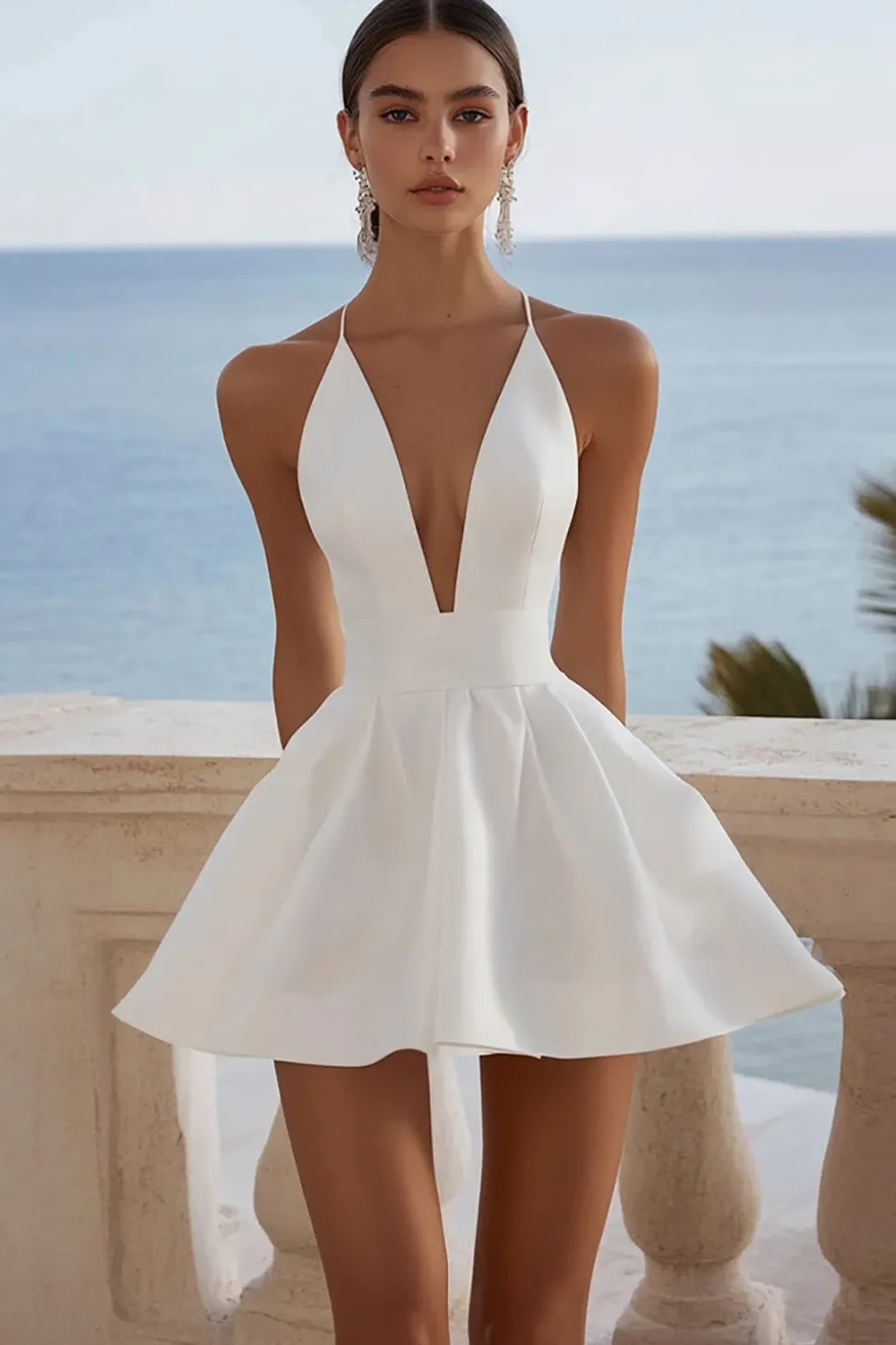 De Baile/Princesa Decote em V Cetim Mini Vestidinho Branco