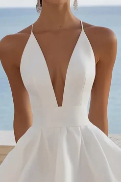 De Baile/Princesa Decote em V Cetim Mini Vestidinho Branco