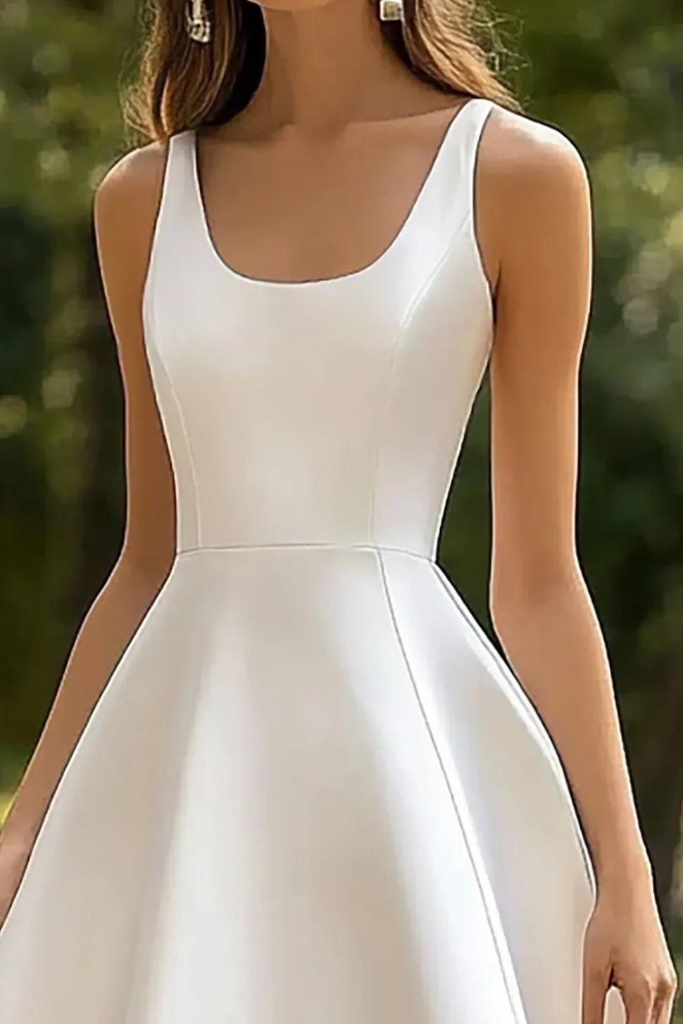 De Baile/Princesa Decote Redondo Cetim Midi Vestidinho Branco