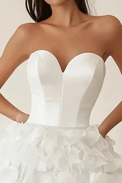 Decote Em Coração Linha-A Cetim Curto/Mini Vestidinho Branco