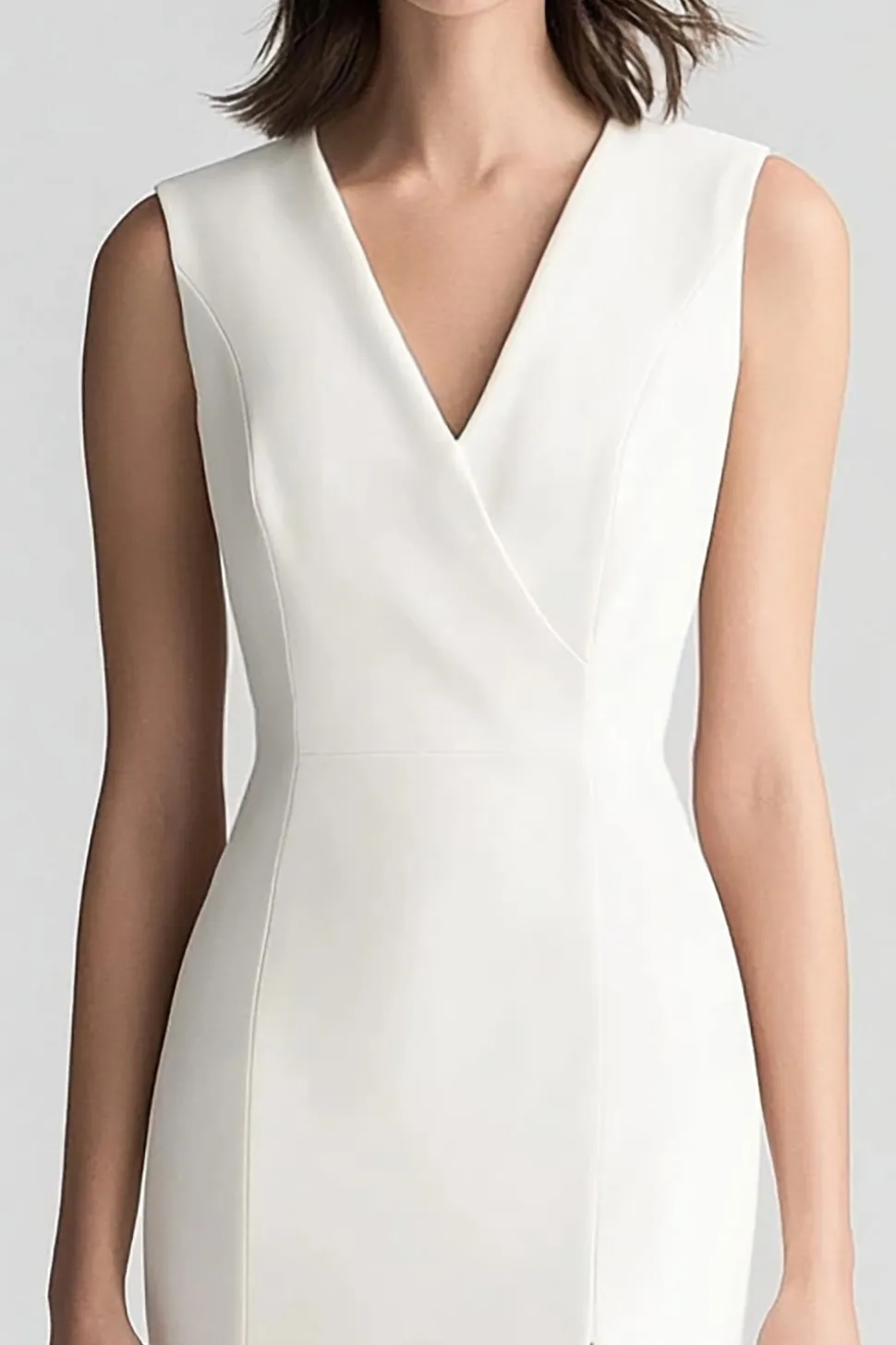 Decote em V Bainha Sem Mangas Curto Vestidinho Branco com Fenda