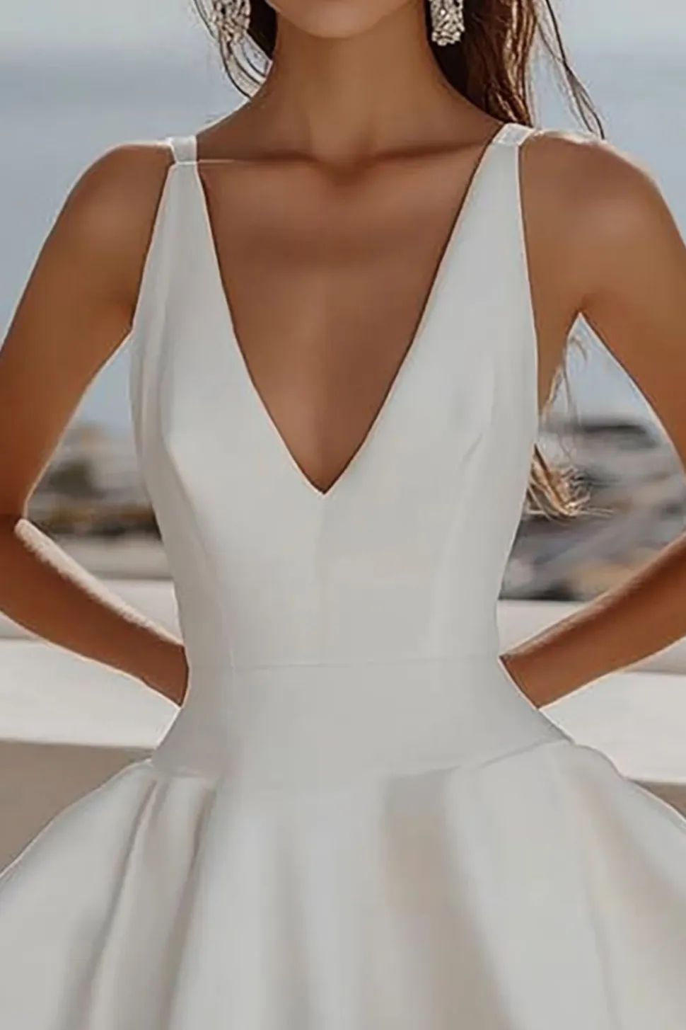 Decote em V De Baile/Princesa Sem Mangas Vestidinho Branco