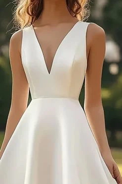 Decote em V De Baile/Princesa Cetim Midi Vestidinho Branco