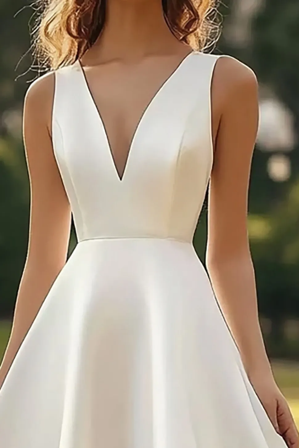Decote em V De Baile/Princesa Cetim Midi Vestidinho Branco