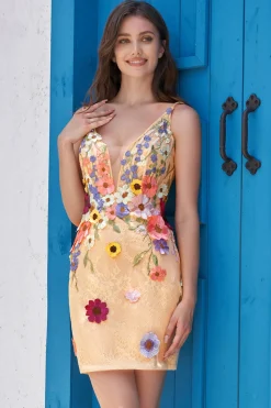 Deep V-Neck Champagne Vestido Curto Homecoming