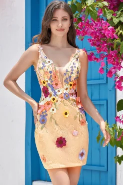 Deep V-Neck Champagne Vestido Curto Homecoming