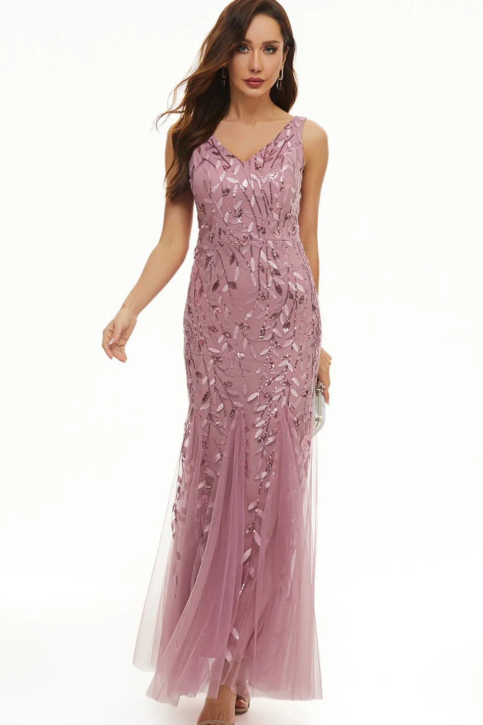Deixa lantejoulas Tulle Longo vestido formal
