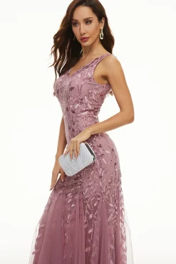 Deixa lantejoulas Tulle Longo vestido formal