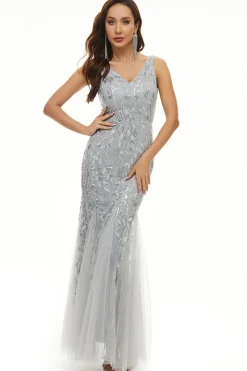 Deixa lantejoulas Tulle Longo vestido formal