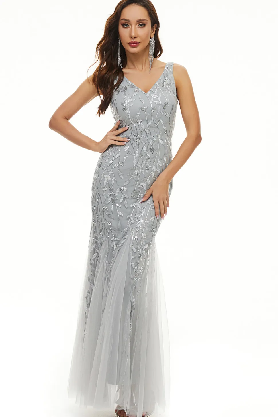 Deixa lantejoulas Tulle Longo vestido formal