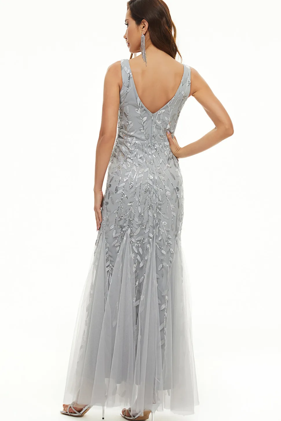 Deixa lantejoulas Tulle Longo vestido formal