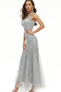 Deixa lantejoulas Tulle Longo vestido formal