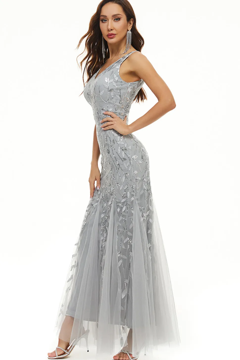 Deixa lantejoulas Tulle Longo vestido formal
