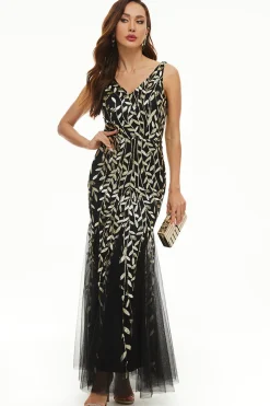 Deixa lantejoulas Tulle Longo vestido formal
