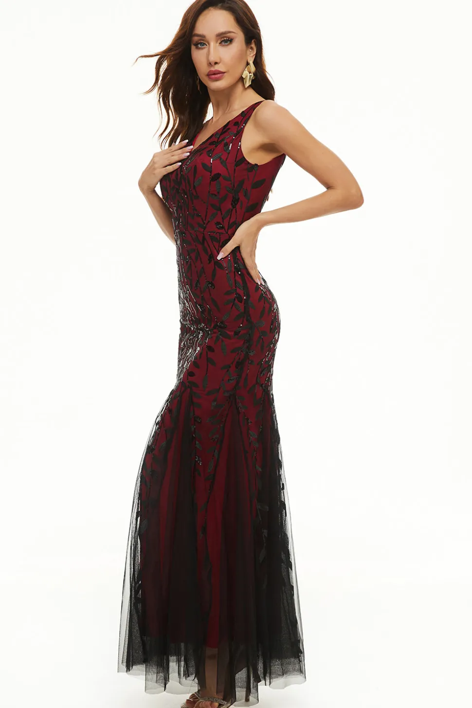 Deixa lantejoulas Tulle Longo vestido formal