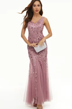 Deixa lantejoulas Tulle Longo vestido formal
