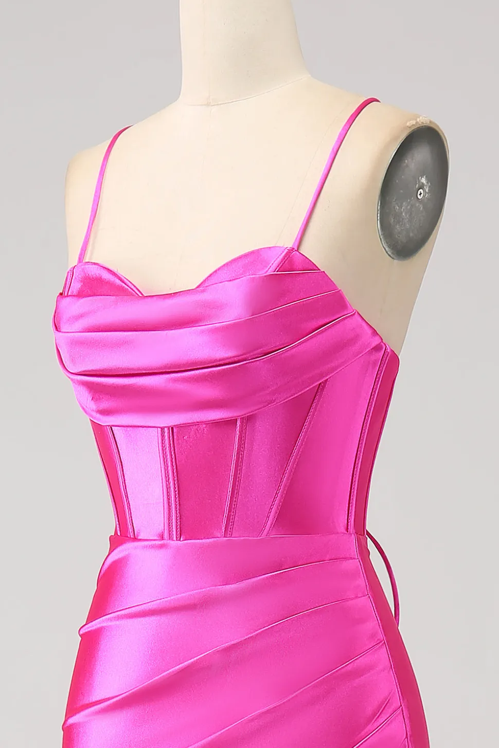 Deslumbrante Sereia Esparguete Correias Fuchsia Corset Prom Dress com Frente Dividida