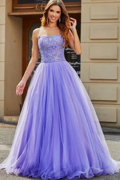 Deslumbrante uma linha sem alças Lilás vestido longo baile de formatura com missangas