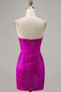 Direto Fuchsia Espartilho Bodycon Mini Vestido Cocktail