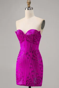 Direto Fuchsia Espartilho Bodycon Mini Vestido Cocktail