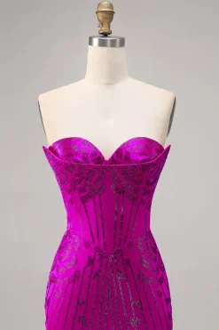 Direto Fuchsia Espartilho Bodycon Mini Vestido Cocktail