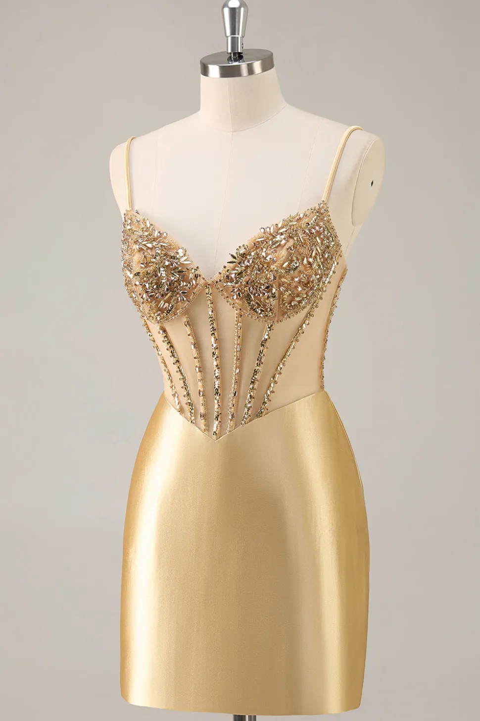 Dourado Brilhante Espartilho Bodycon Mini Vestido Cocktail