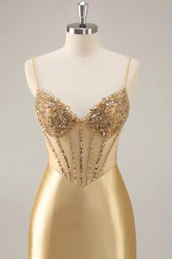 Dourado Brilhante Espartilho Bodycon Mini Vestido Cocktail
