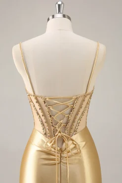 Dourado Brilhante Espartilho Bodycon Mini Vestido Cocktail