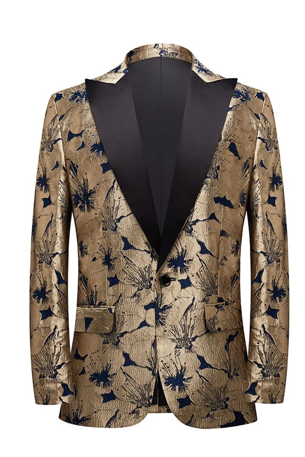 Dourado Jacquard Lapela de Pico Blazer Masculino